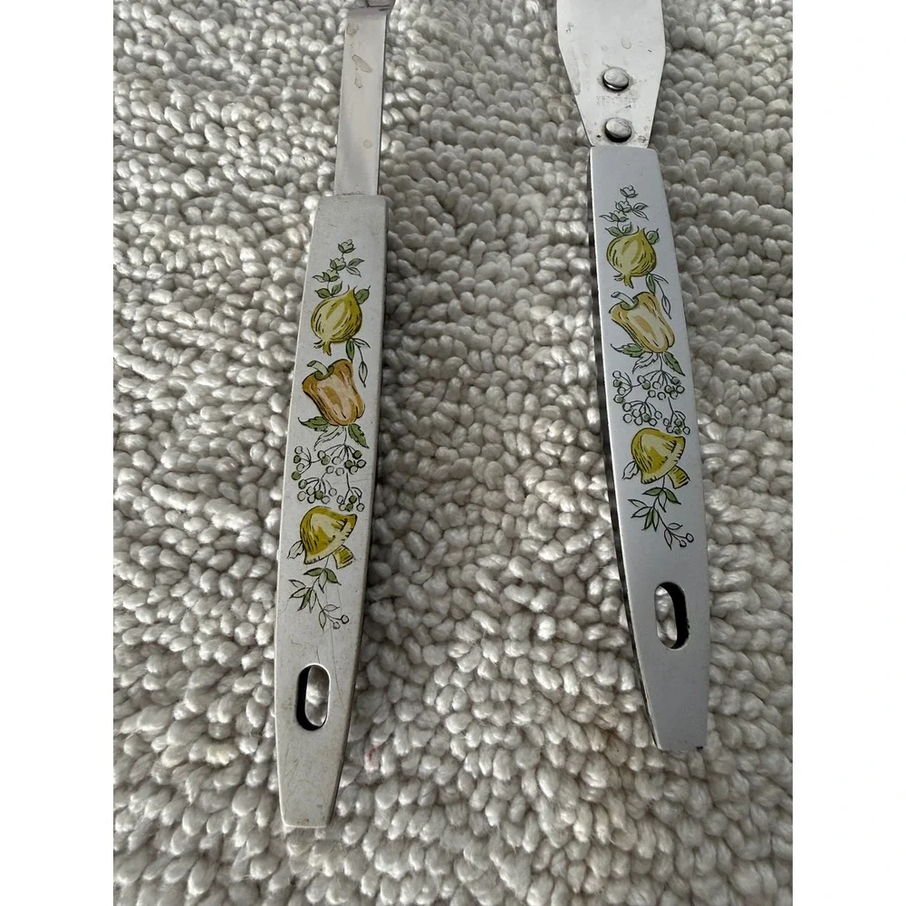 Vintage Stainless Steel Spatula and‎ Spreader Set Vegetable Pattern Made in USA